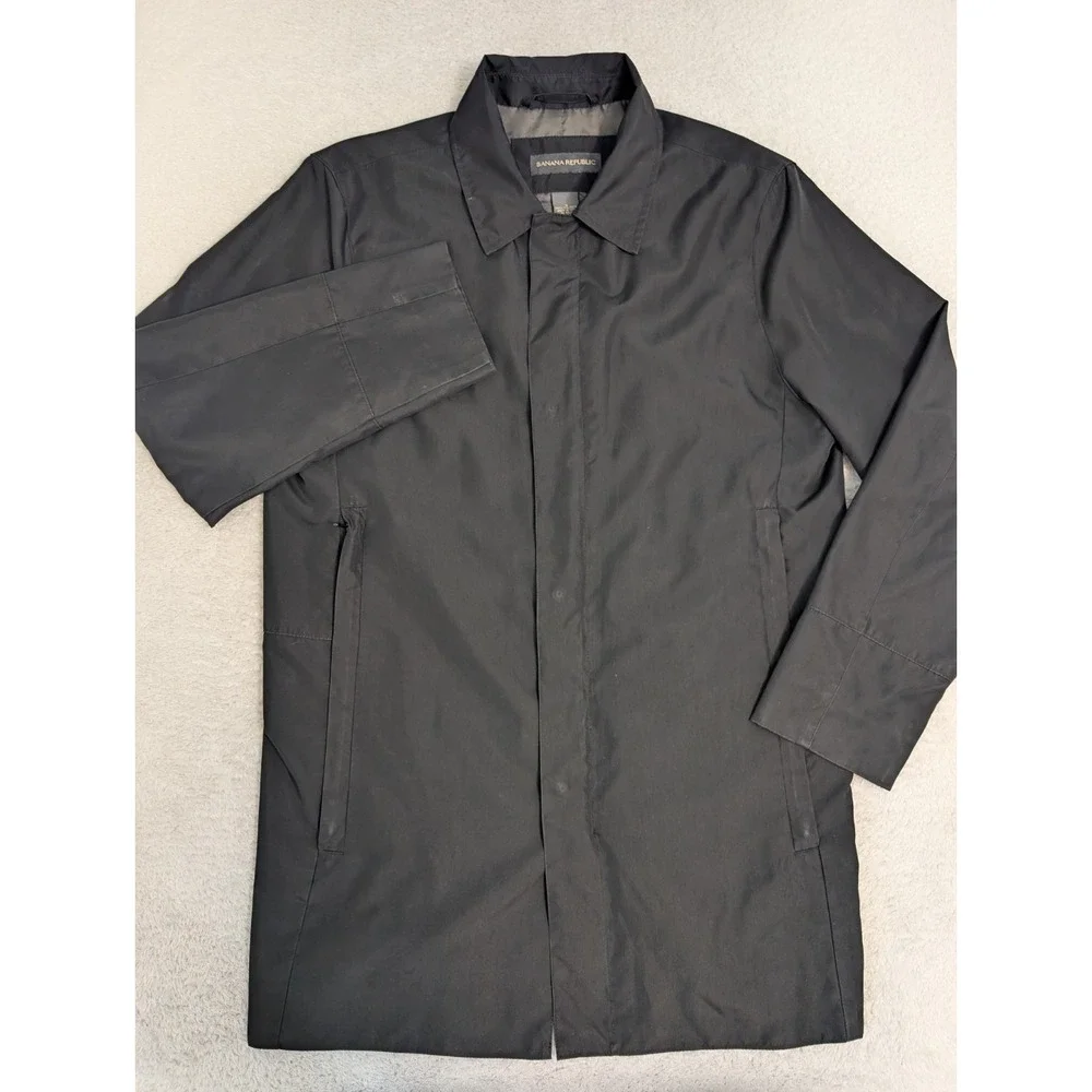 Banana Republic‎ Men's Sm Black Coat Water Resistant Trench Coat Full Zip Snap